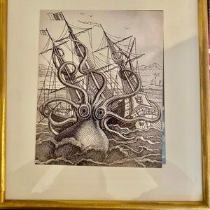 Art- Kraken photo in gold frame w glass 8x10